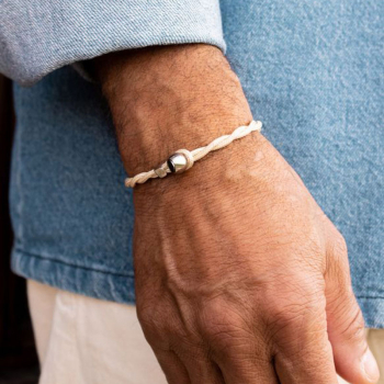 Pig&Hen, Armband Easy Ed, Segeltau ivory blau, Verschluß silber, style solo