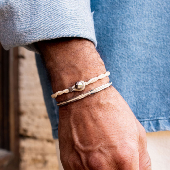 Pig&Hen, Armband Easy Ed, Segeltau ivory, Verschluß silber, style