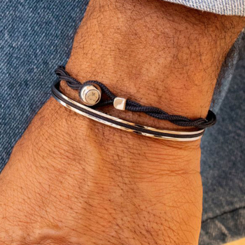 Pig&Hen, Armband Easy Ed, Segeltau navy blau, Verschluß silber, style