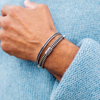 Pig&Hen, Armband Little Lewis, Segeltau navy-sand, Verschluß silber, style