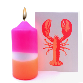 Pink Stories • Grußkarte Lobster, Neon Siebdruck, Farbe weiss, Druck rot orange, mit Umschlag, style