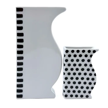 Reichenbach ASTA and ASTI porcelain design vases in contrasting sizes and graphic black and white patterns
