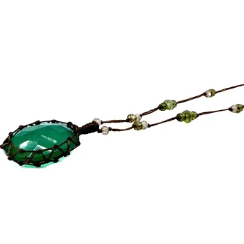 Preview: Facettierter grüner Onyx an langer Sharing Bijoux Tibet Halskette