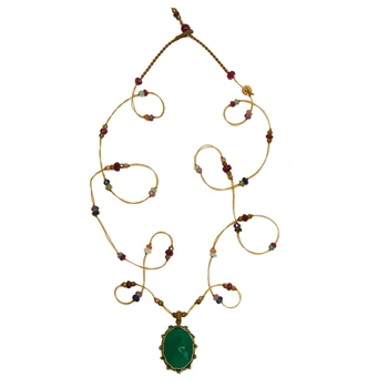 Lange Sharing Bijoux Tibet Halskette mit grünem Onyx und farbigen Steinperlen