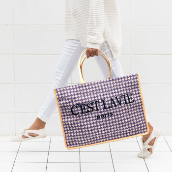 Tote Bag, Vimoda, Houndstooth, purple-creme, C'est la vie, style