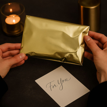 SNAZZY BAG Briefumschlag gold,Material Metall Folie Farbe gold Größe DIN Lang • Innen B 10,8 cm • L 22 cm Ausstattung undurchsichtig • Selbstklebeverschluss, style