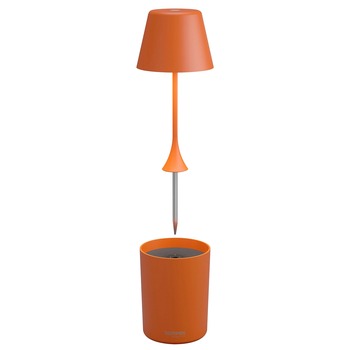 Preview: Sompex PEEKY orange with removable metal soil spike above charging base