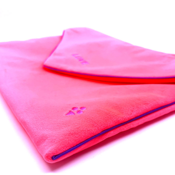 Sorbet Island, Velvet Envelope Bag, Clutch coral, embroidery violet LOVE, side