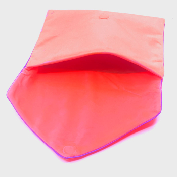 Sorbet Island, Velvet Envelope Bag, Clutch coral, embroidery violet LOVE, open