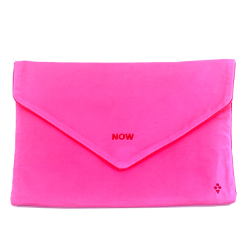 Sorbet Island, Velvet Envelope Bag, Clutch pink , embroidery red NOW, front
