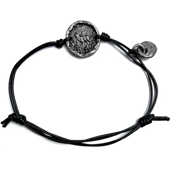 S Punkt Spangemacher schwarzes Kordelarmband mit rundem Hirschemblem