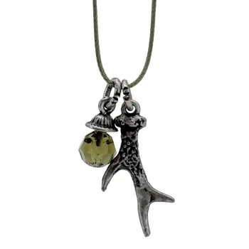 S Punkt Spangemacher grüne Kordelkette mit silberfarbener Horngabel und olivgrüner Swarovski Perle