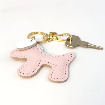 Preview: rixi Gronau Bag Charm TaschenanhaengerWoofy Leder rosa, seitenansicht
