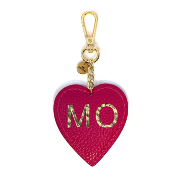 Preview: Trixi Gronau leather key fob Coeur fuchsia front, hotfoil stamping gold