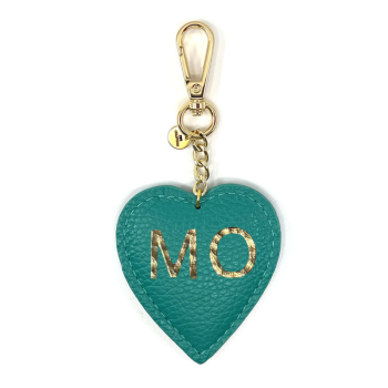 Preview: Trixi Gronau leather key fob Coeur green front, hotfoil stamping gold