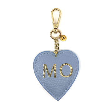 Preview: Trixi Gronau leather key fob Coeur light blue front, hotfoil stamping gold