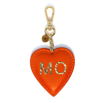 Preview: Trixi Gronau leather key fob Coeur orange front, hotfoil stamping gold
