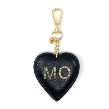 Preview: Trixi Gronau leather key fob Coeur black front, hotfoil stamping gold