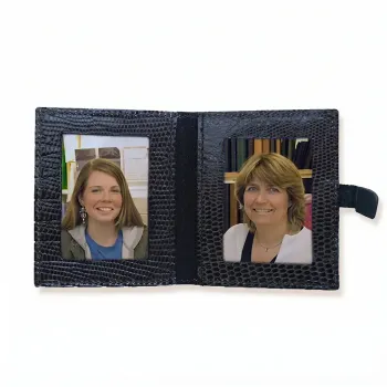 Preview: Fotoalbum Bella, Leder photoetui in schwarz für 2 Fotos , offen