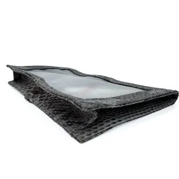 Liegende Janice Boarding Bag aus transparentem Material mit grauem Schlangenleder., Trixi Gronau