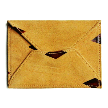Trixi Gronau, MIRA, Visitenkartenetui, Miniumschlag, Velourleder cognac mit braunen kleinen Rhomben