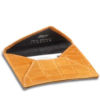 Preview: Trixi Gronau, MIRA, mini envelope for businesscards, fine printed calfskin, orange, open