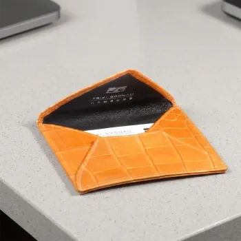 Preview: Trixi Gronau, MIRA, mini envelope for businesscards, fine printed calfskin, orange, style