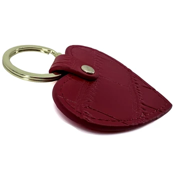 Preview: SUNNY Dakar rot Leder Schlüsselherz mit Croco-Prägung und goldfarbenem Ring