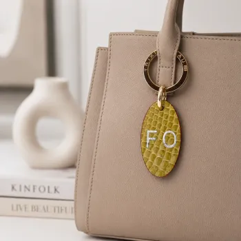 Trixi Gronau leather key fob Urbany Dakar, Croco embossing lemon, embossing copper, taschen style