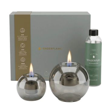 Tenderflame Kerze Globus Geschenkset graphite mit Tenderfuel