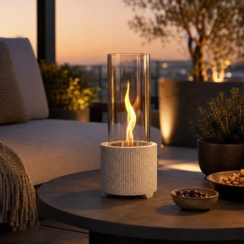 Preview: Tenderflame Glow Cycloflame Table Tischkamin am Abend auf der Terrasse, KI-Visualisierung