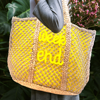 Tote bag, Weekend,gelb, Jute beige, Word Weekend appliziert, style