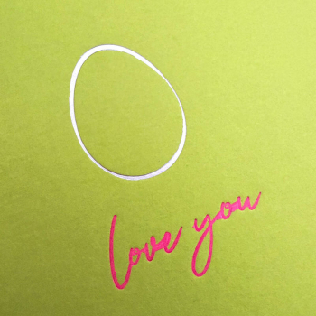 Trixi Gronau • Osterkarte grün, Heißfolienprägung Ei love you, detail