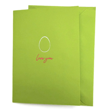 Preview: Trixi Gronau • Osterkarte grün, Heißfolienprägung Ei love you