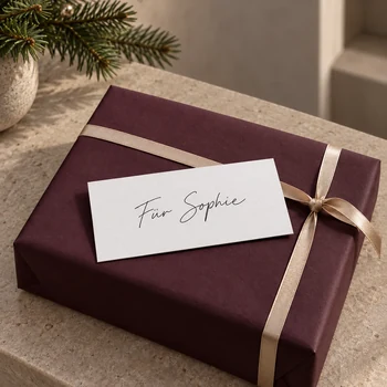 Preview: Weiße Rückseite der TRIXI GRONAU Mini-Weihnachtskarte mit handschriftlichem Beispiel Für Sophie