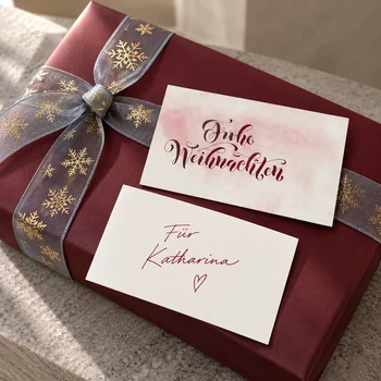 Preview: Naturweiße Rückseite der TRIXI GRONAU Mini-Weihnachtskarte mit beispielhafter Beschriftung Für Katharina