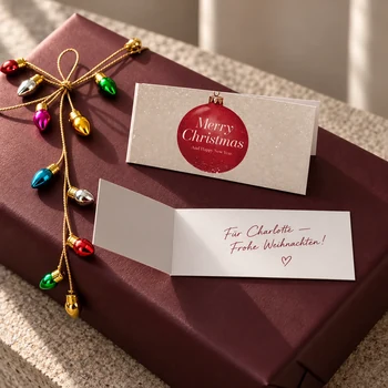 Preview: Geöffnete TRIXI GRONAU Mini-Weihnachtsklappkarte mit weißer Innenseite und beispielhaftem Weihnachtsgruß