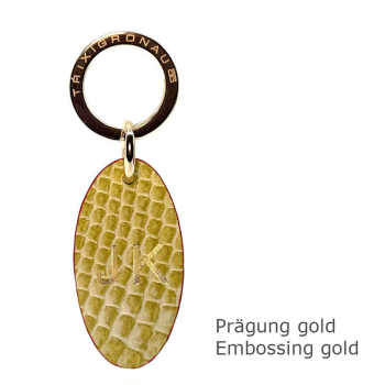 Preview: Trixi Gronau leather key fob Urbany Dakar, Croco embossing lemon hotfoil embossing gold