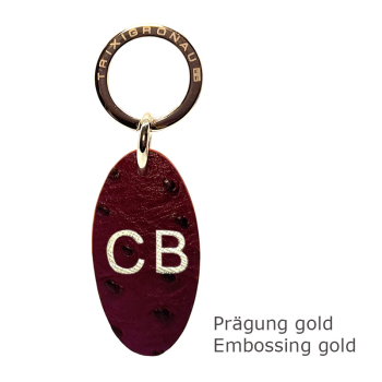 Trixi Gronau leather key fob Urbany Ostrich aubergine, embossing gold