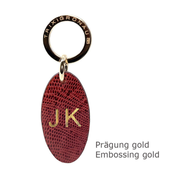Preview: Trixi Gronau leather key fob Urbany Tejus Lizzard embossing aubergine,, hotfoil embossing gol