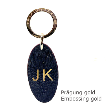 Preview: Trixi Gronau leather key fob Urbany Tejus Lizzard embossing blue hotfoil embossing gold