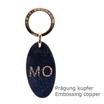 Trixi Gronau leather key fob Urbany Tejus Lizzard embossing blue, embossing copper