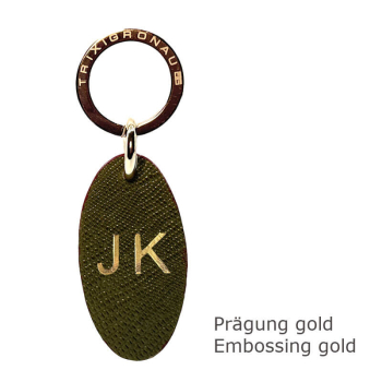Preview: Trixi Gronau leather key fob Urbany Tejus Lizzard embossing olive, hotfoil embossing gol