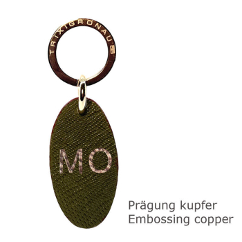 Trixi Gronau leather key fob Urbany Tejus Lizzard embossing olive, embossing copper