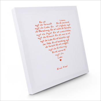 Bild auf Leinwand Liebesgedicht weiss, druck orange, Seitenansicht