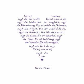 Bild auf Leinwand Liebesgedicht weiss, Druck violett, Frontansicht