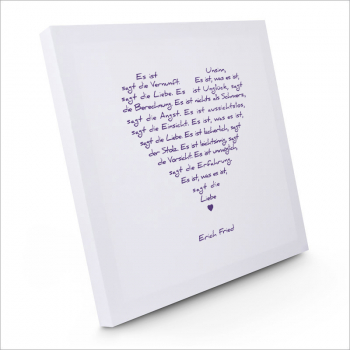 Bild auf Leinwand Liebesgedicht weiss, druck  violett, Seitenansicht