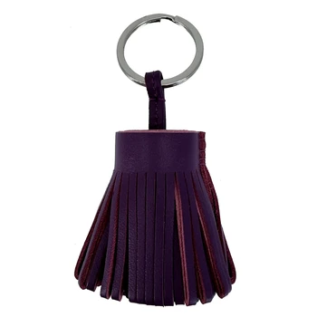 Trixi Gronau, key fob, Lotta, leather tassel aubergine, front view