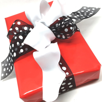 Geschenkband, schwarz, weisse Punkte, style
