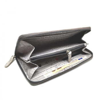 Trixi Gronau, Zipp Purse Fleur, Leather, Color grey, crocodile pattern, inside